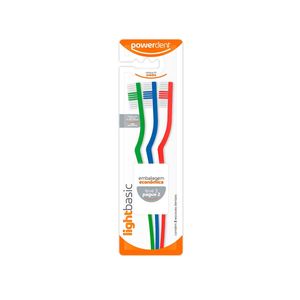 Escova Dental Powerdent Light Basic Média 3 Unidades