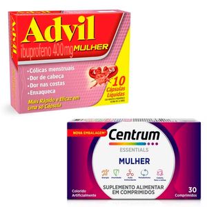 Kit Centrum Essentials Mulher 30 Comprimidos + Advil Mulher 400mg 10 Comprimidos