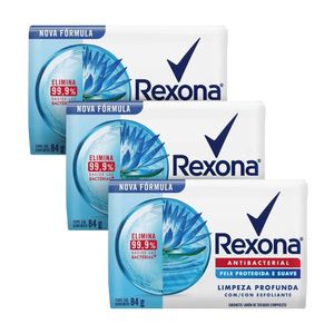 Kit 3 Sabonete Rexona Antibacterial Limpeza Profunda 84g