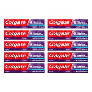 Kit 10 Creme Dental Colgate Máxima Proteção Cáries Neutraçúcar 70g Cada