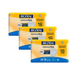 Kit 3 Fralda Geriátrica Bigfral Derma Plus Pratica M 18 Unidades cada