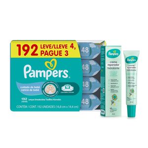 Kit Lenço Umedecido Pampers Cheirinho Bebê + Creme Hidratante Reparador Pampers Girassol 30ml