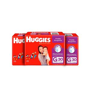 Kit com 3 Fraldas Huggies Roupinha Supreme Care G 30 Unidades