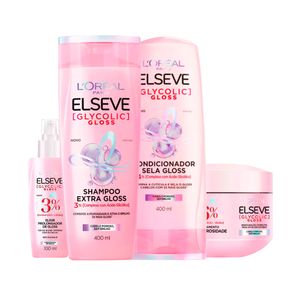 Kit Elseve Glycolic Gloss com Shampoo 400ml + Condicionador 400ml + Máscara Capilar 300g + Sérum 100ml
