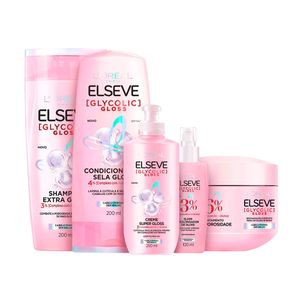 Kit Elseve Glycolic Gloss com Shampoo 200ml + Condicionador 200ml + Máscara 300g + Creme de Pentear 250ml + Sérum 100ml