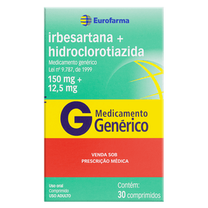 Irbesartana+ Hidroclorotiazida Eurofarma 150mg+ 12,5mg com 30 comprimidos