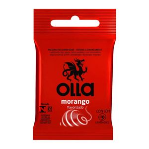 Preservativo Olla Lubrificante Morango com 3 Unidades