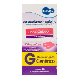 Paracetamol+ Cafeína Ems 500mg+ 65mg com 20 comprimidos