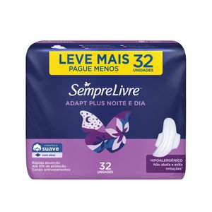 Absorvente Sempre Livre Adapt Plus Noite E Dia com Abas Leve 32 Pague 24