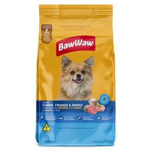 Ração Baw Waw Cão Adulto Sênior Raças Pequenas e Mini - Sabor Carne, Frango e arroz 2,4g