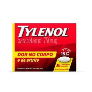Tylenol Paracetamol 750mg Dor no Corpo 30 comprimidos