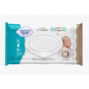 Lenço Umedecido Flock Baby Algodão e Água 50 Unidades