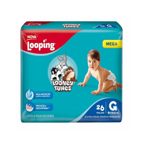Fralda Looping Looney Tunes Mega G com 26 Unidades