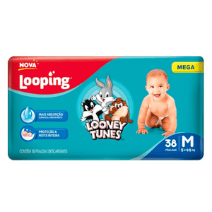 Fralda Looping Looney Tunes Mega M com 32 Unidades