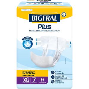 Fralda Geriátrica Bigfral Plus Confort Regular Adulto Tamanho Xg com 7 Unidades