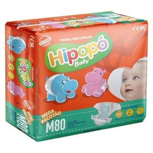 Fralda Hipopó Baby Mega Tamanho M Descartável com 80 Unidades