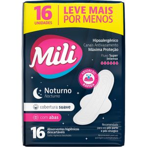 Absorvente Mili Noturno Intenso Suave com Abas Leve16 Pague 14