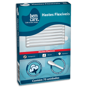 Cotonetes Bem Care Hastes Flexíveis com 75 Unidades