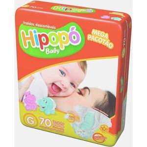 Fralda Hipopó Baby Mega Tamanho G Descartável com 70 Unidades