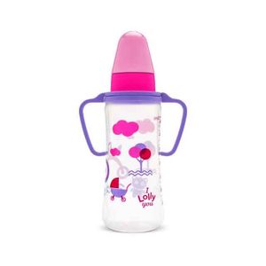 Mamadeira Lolly Tricolor com Alça Silicone Redondo Rosa 250ml