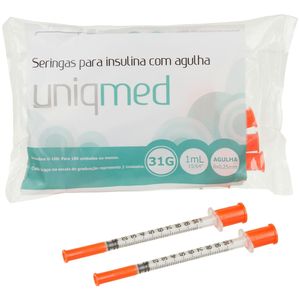 Seringa de Insulina Uniqmed com Agulha 6Mm 1ml com 10 Unidades