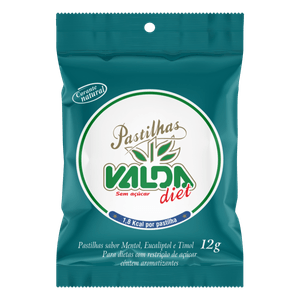 PASTILHAS MENTOL, EUCALIPTOL E TIMOL ZERO AÇÚCAR VALDA PACOTE 12G