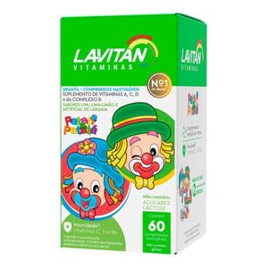 Lavitan Kids 60 Comprimidos Mastigáveis, Sabor Uva, Lima-Limão E Laranja
