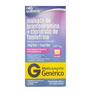 Maleato de Bronfeniramina 2mg  Cloridrato de Fenilefrina 5mg Xarope 120ml