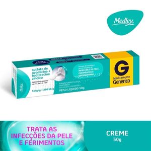Sulfato de Neomicina + Bacitracina Zíncica Medley 5mg/g + 250ui/G, 50g Pomada de Uso Dermatológico