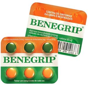 Benegrip 500mg + 30mg + 2mg, blister com 6 comprimidos revestidos