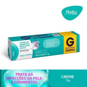 Sulfato de Neomicina + Bacitracina Zíncica Medley 5mg/g + 250ui/G, 15g Pomada de Uso Dermatológico