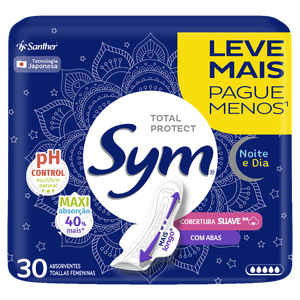 Absorvente Sym Noite Cobertura Suave Com Abas 30 Unidades