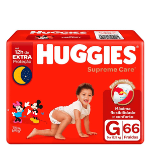 Fralda Descartável Huggies Supreme Care Hiper G com 66 unidades
