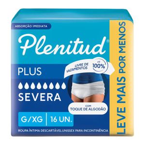 Roupa Íntima Plenitud Plus Incontinência Severa G/XG 16 Unidades