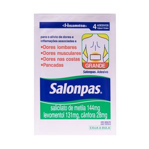 Salonpas 144mg + 131mg + 28,4mg Tamanho 13,0cm X 8,4cm com 4 Adesivos Transdérmicos