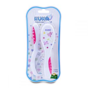 Conjunto para Cabelos Kuka Soft Rosa com 1 Escova + 1 Pente