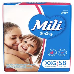 Fraldas Descartáveis Mili Baby Tamanho XXG Pacote Giga com 58 Unidades