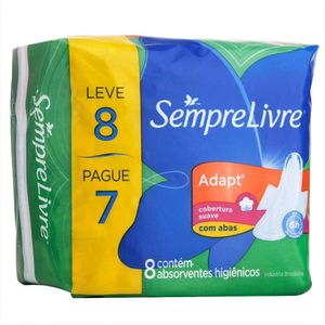 Absorvente Sempre Livre Adapt com Abas Pague 7 e Leve 8 Unidades