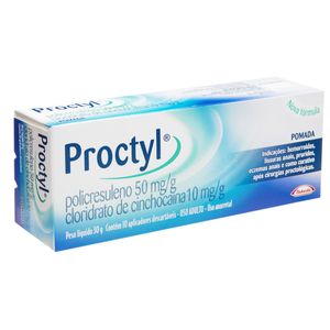 Proctyl 50mg/g + 10mg/g com 10 Aplicadores Pomada de Uso Retal Bisnaga 30g