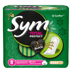 Absorvente Sem Abas Total Protect Suave Sym com 8 Unidades