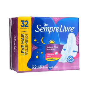 Sempre Livre Absorvente com Agentes Naturais Noturno Suave Pague 24 e Leve 32 Unidades