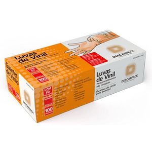 Luvas Descartáveis de Vinil Descarpack Tamanho P com 100 unidades