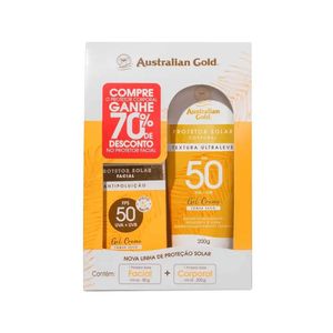 Kit Protetor Solar Australian Gold com 1 Protetor Facial 50g + 1 Protetor Corporal FPS 50 200g