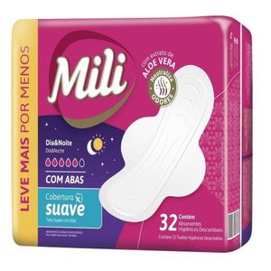 Absorventes Mili Dia e Noite Suave com Abas com 32 Unidades
