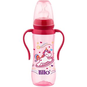 Mamadeira Lillo Sonho Acinturada Ortodôntica Bico de Silicone com Alça Rosa 240ml