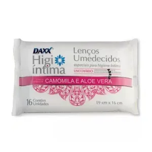 Lenços Umedecidos Daxx Camomila e Aloe Vera com 16 Unidades