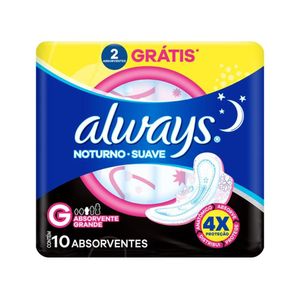 Absorventes Descartáveis com Abas Always Noturno Suave G Pague 8 e Leve 10 Unidades