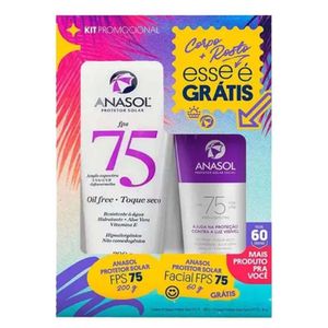 Kit Anasol com 1 Protetor Solar Oil Free Toque Seco FPS 75 200g + Grátis 1 Protetor Facial FPS 75 60g