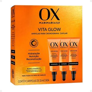 Kit Ampolas Cronograma Capilar Mari Maria Hair Ox Vita Glow com 3 Unidades