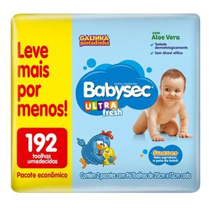 Lenços Umedecidos Babysec Galinha Pintadinha Ultra Fresh com Aloe Vera Sem Álcool com 192 Unidades